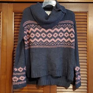 Cozy Cowl Neck Sweater in Navy and Pink